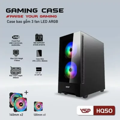 Vỏ Case VSP HQ50 Kèm 3 Fan LED ARGB (Black) 3 4