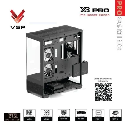 Vỏ Case VSP X3 Pro Gamer Edition Monitor Black - (NO FAN) ANC23 11zon