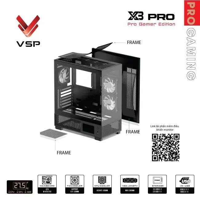 Vỏ Case VSP X3 Pro Gamer Edition Monitor Black - (NO FAN) ANC24 11zon