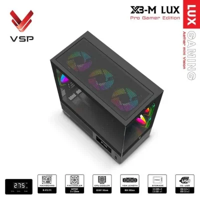 Vỏ Case VSP Aqual X3-M Lux Micro-ATX / Black vovsp3