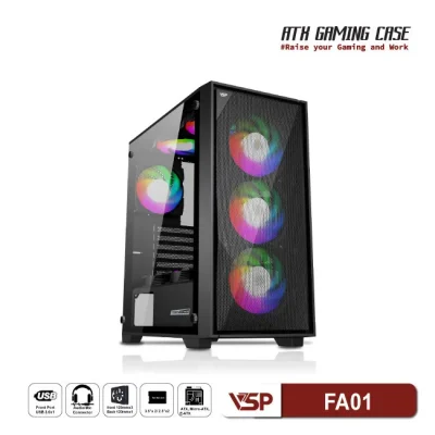 Thùng máy VSP Gaming FA-01 - Black | Support E-ATX, Workstation,  kèm 3 fan
