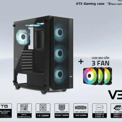 Vỏ case máy tính Powerful Gaming X488 BLack - ( Sẵn 3 fan )