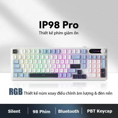 Bàn Phím Gaming FURYCUBE IP98 PRO – RGB, Type-C/ 2.4G/Bluetooth -  trắng xanh